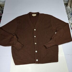 Vintage Lord Jeff The‎ 19th Hole Australian Wool Mens Brown Cardigan Sweater L
